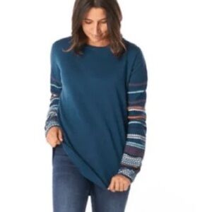 Smartwool shadow pine crew sweater multi dot sleeves blue Large